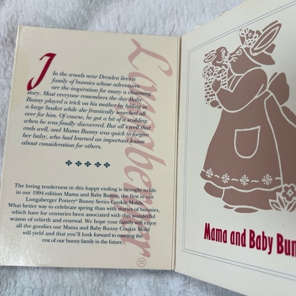 Longaberger Pottery 1994 Mama and Baby Bunny Easter Cookie Mold in Box Vintage - Picture 3 of 4